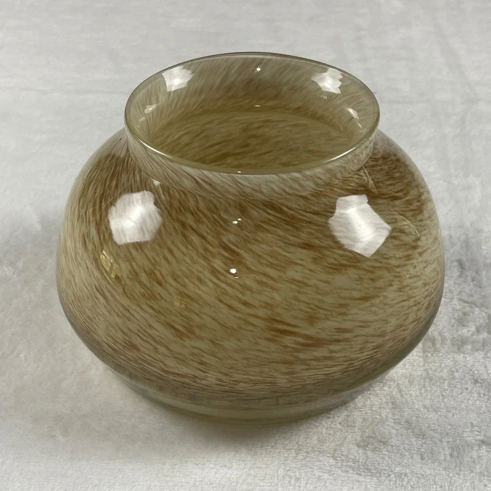 Anthropologie Tan Swirl Glass Vase Round Tortoise Pattern Decorative Bowl 4554